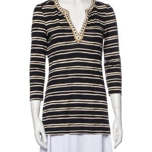 Tory Burch black silk striped tunic t-shirt size small